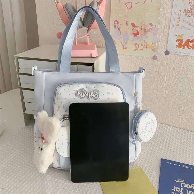 Women's Shoulder Bag Color Block Large Capacity Tote Bag Student Book Bag with Coin Purse
