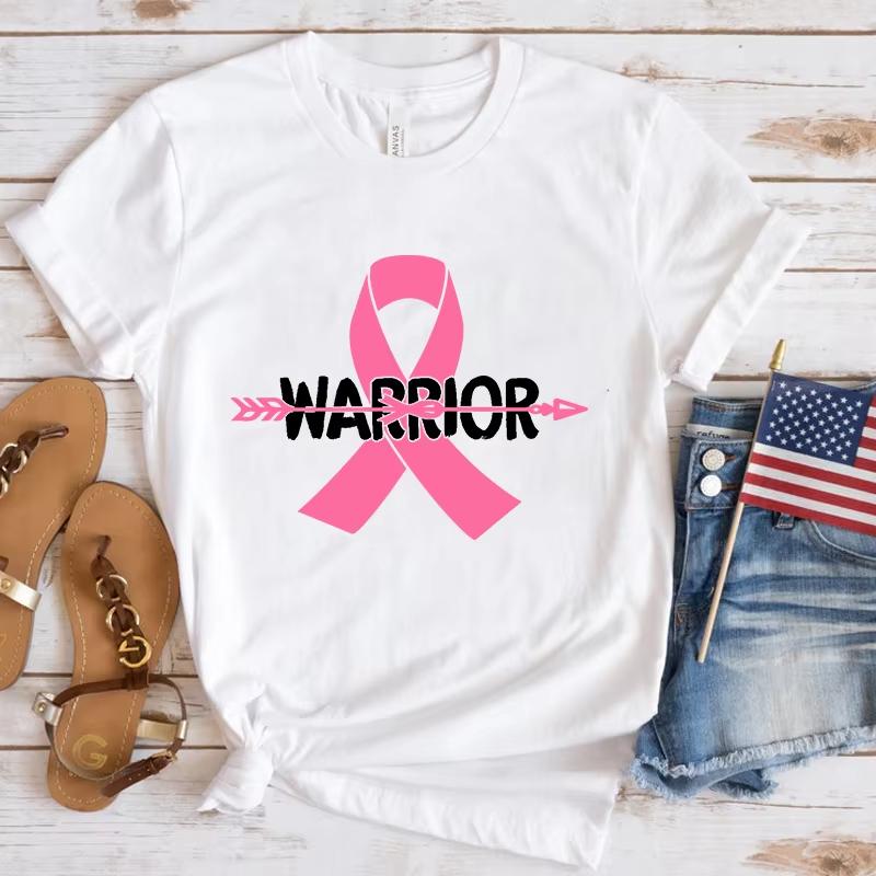 New Breast Cancer Awareness Warrior Summer Print Fashion Crew Neck Loose Short Sleeve Casual Women's Top T-shirt
