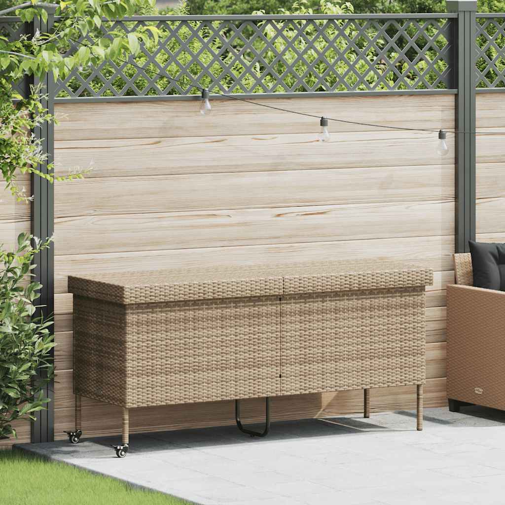 Garden Storage Box with Wheels Beige 160 x 55 x 75 cm Poly Rattan