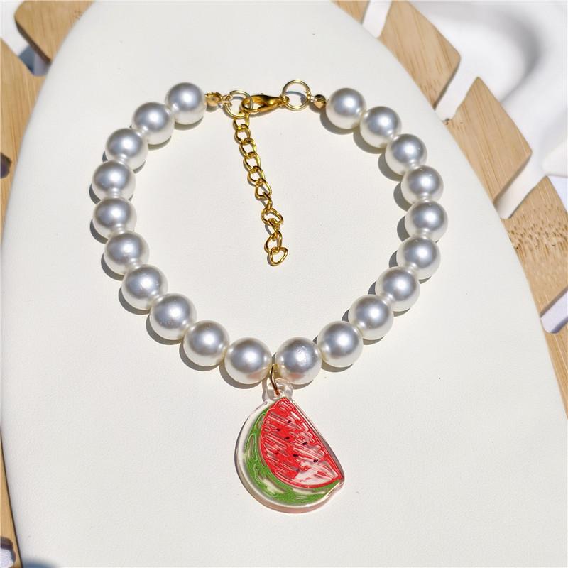 

Pet collar kitten dog pearl necklace jewelry flower cherry strawberry pet accessories XS 15-20CM