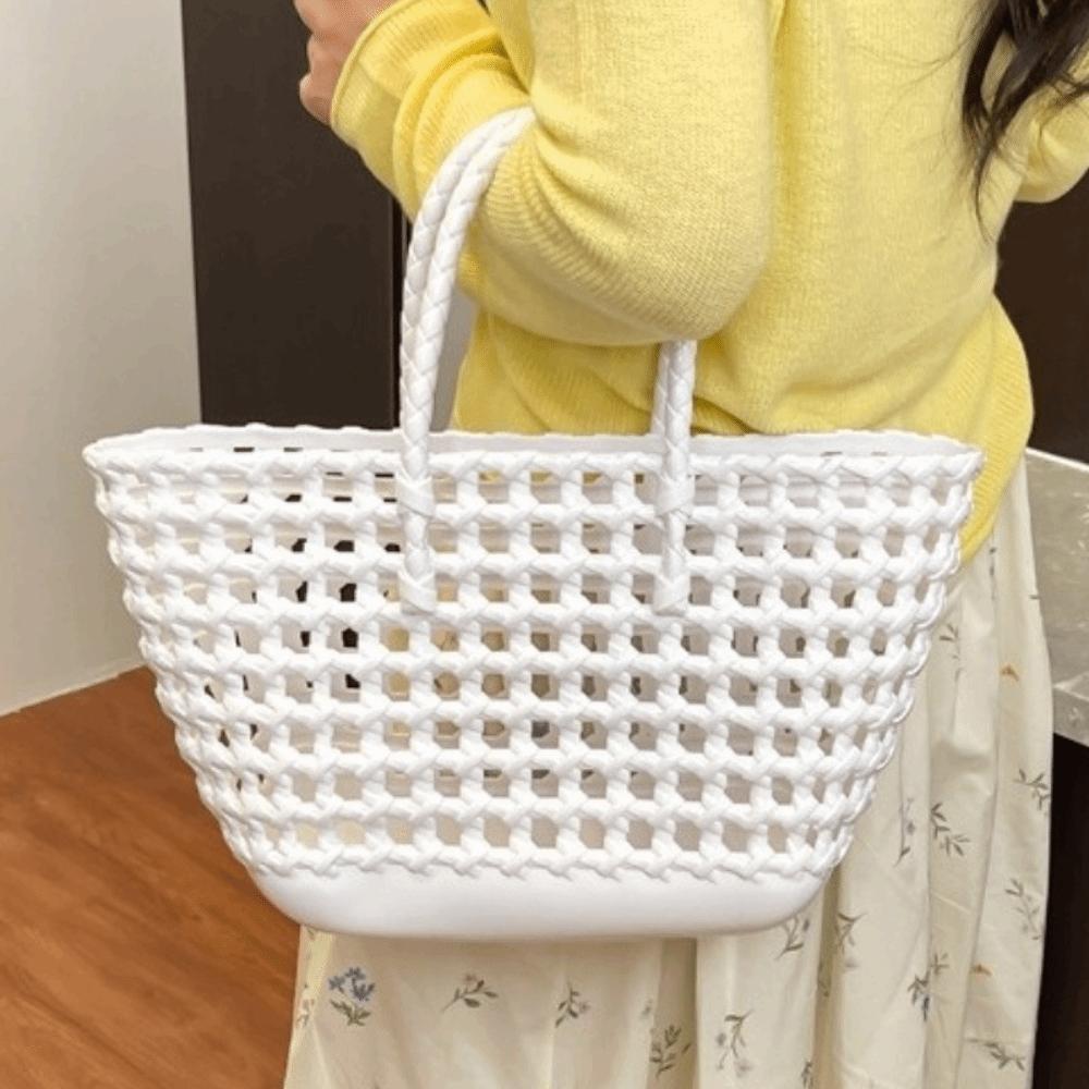 Large-capacity Hollow Beach Bag Candy Color Reusable PVC Basket Durable Portable Tote Bag Holiday