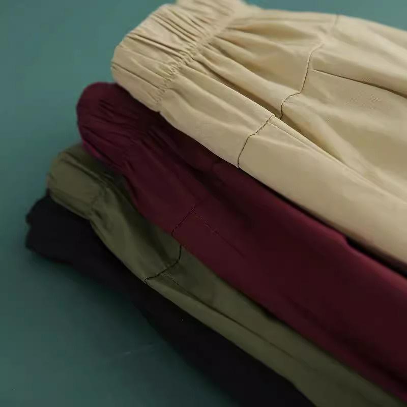 Pure Cotton Women's Slim Harem Pants - 2024 Summer High Waist Bloomers with Loose Cuffs and Plus Sizes