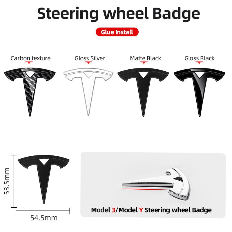 

1 piece ABS Car Hood Emblem Front Bonnet Logo Rear Trunk Badge teering Wheel Cover For Tesla Model 3 Mode Y Auto Accessories Gloss Silver