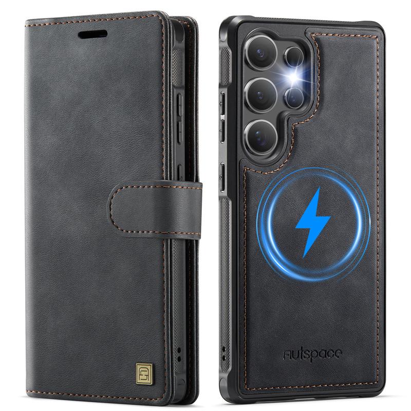 Magsafe Magnetic Flip Leather Phone Case for Samsung Galaxy S25 Ultra S25 Edge S24 FE S24 Plus Wireless Charging Wallet Card Back Cover Etui