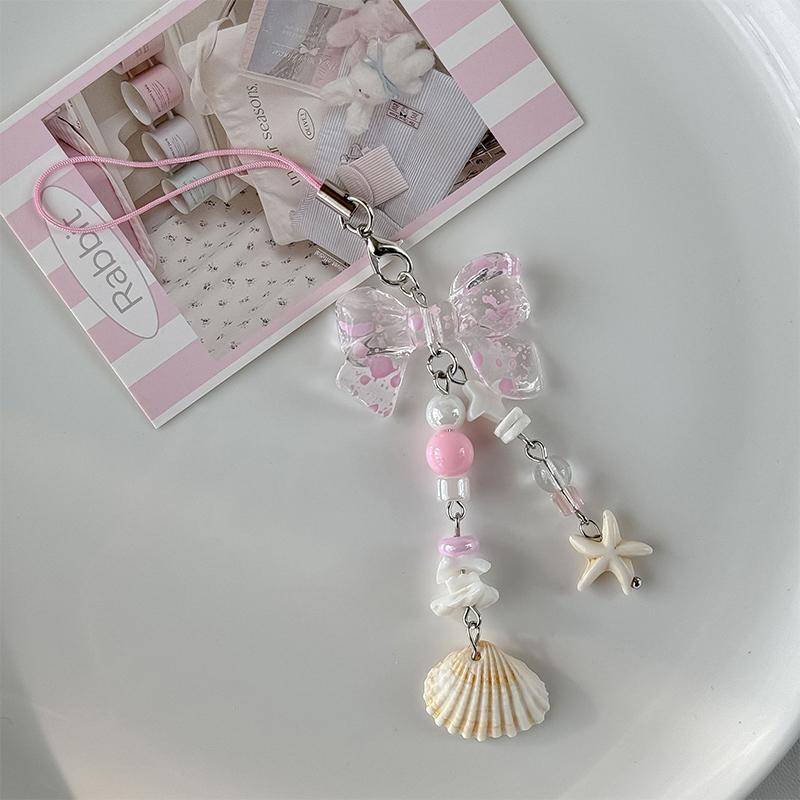 Stylish Shells And Pearls Pendant Keychain Ocean Pentagram Phone Strap Charm Cute Beaded Cell Phone Strap Bag Keychain