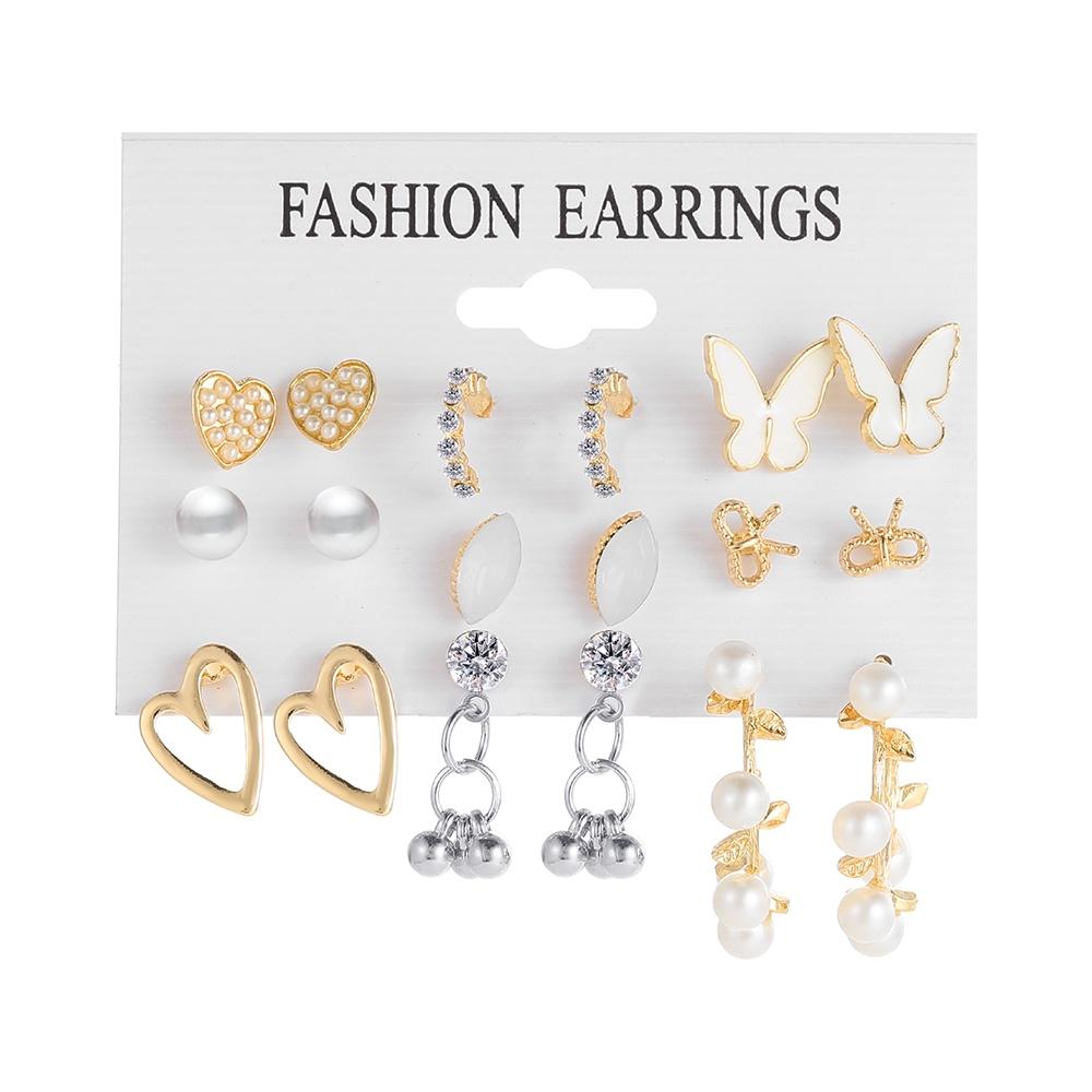 IF ME Fashion Resin   Earrings Set Checkerboard Heart Crystal Butterfly  Earring Women Jewelry Accessories