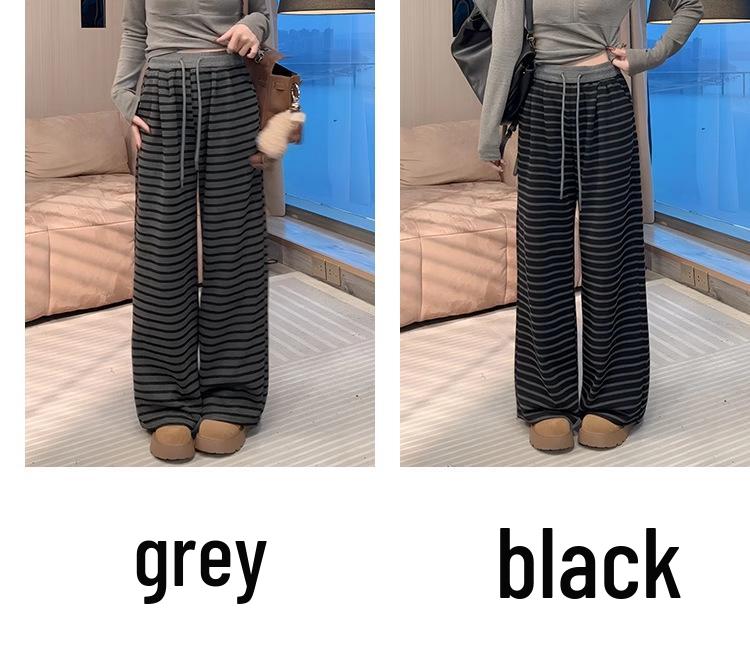 Women's Striped Wide-Leg High-Waisted Pants - Lazy Spring 2025 Korean Style Casual Trousers