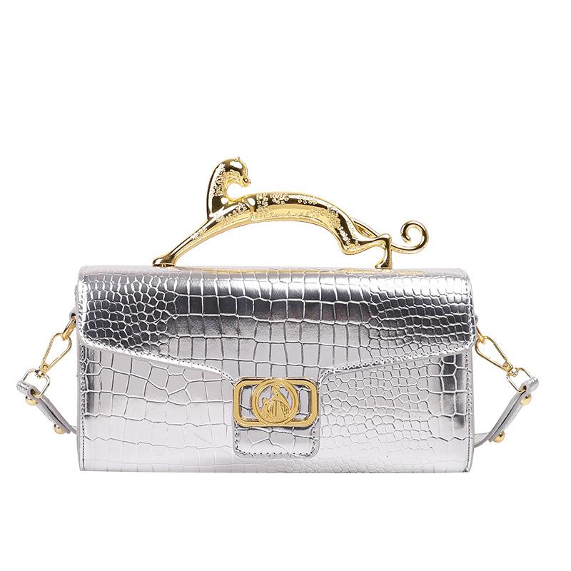 Luxury Patent Leather Crocodile Stone Pattern Ladies Shoulder Bag Retro Hardware Fashion Handbag Leopard Metal