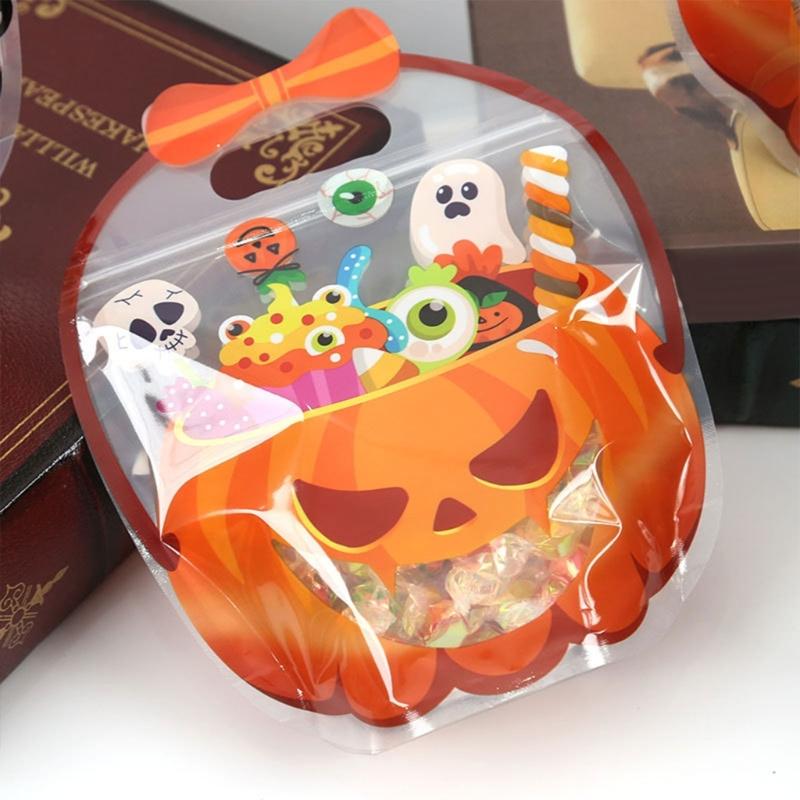 Halloween Candy Bags, 30 Piece Clear Plastic Party Treat Holders with Carry Grips for Packaged Candy and Small Gifts at Parties
