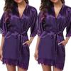 Plus Size European & American Ice Silk Erotic Lingerie Bathrobe Pajamas
