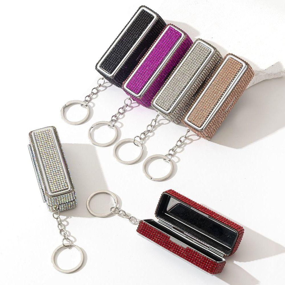 Bling Lip Gloss Storage Case Keychain Portable Lipstick Holder Rhinestone Lipstick Box  Makeup