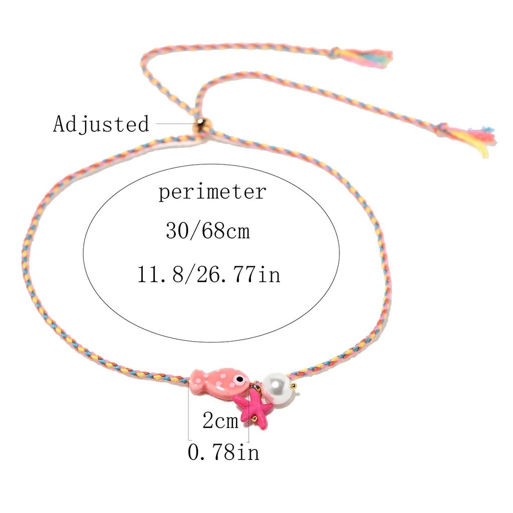 Colorful Bohemian Ceramic Fish Pendant Necklace for Women Adjustable Multicolored Rope Choker Jewelry for Summer Beach Vacation