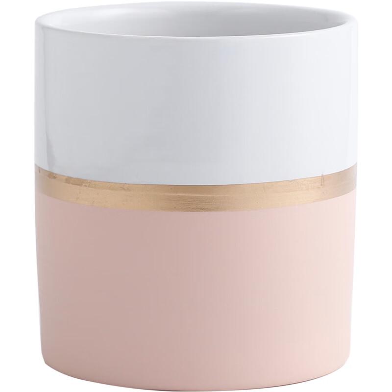 Gold-Rimmed Ceramic Flower Pot