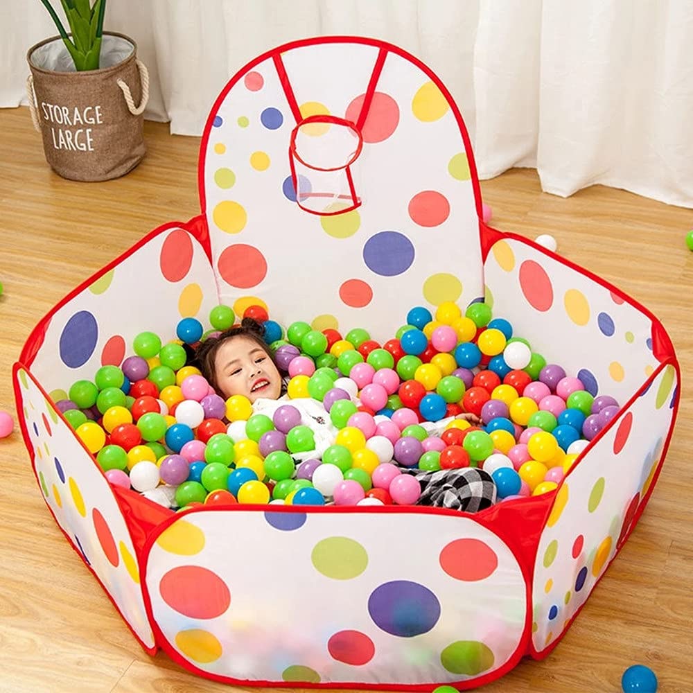 Samcos Foldable Ball Pit with Basketball Hoop - Kids' Birthday Gift, IndoorOutdoor Playpen, Ocean Ball Pit, Portable (Balls not included)