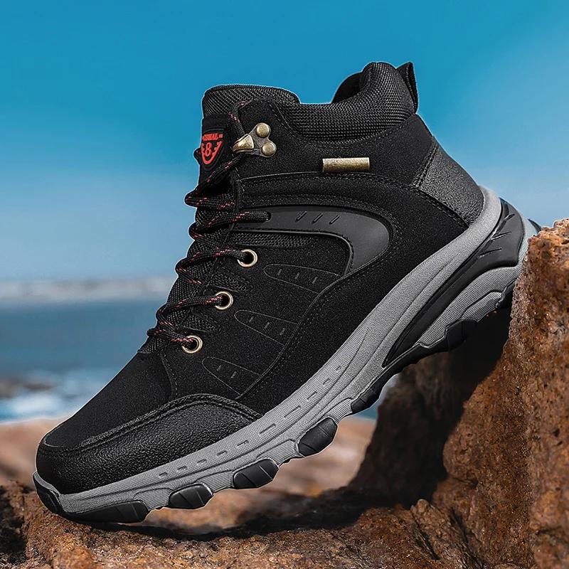 High-Top Cotton Hiking Shoes for Men Waterproof Outdoor Shoes Non-Slip Trekking Shoes Climbing Travel Shoe Warm Off-Road Hombre