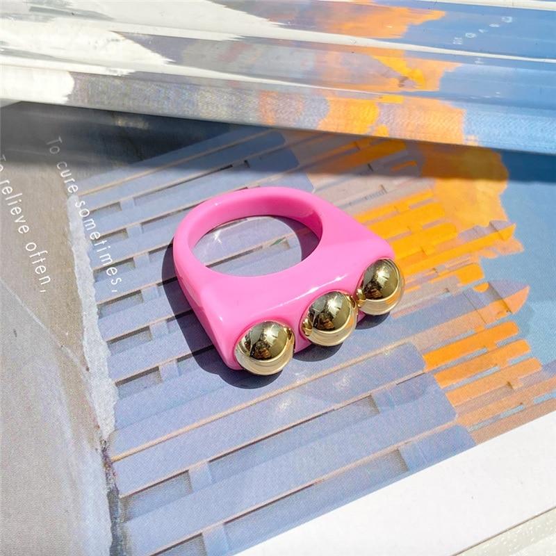 iF ME Chunky Aesthetic Large Colorful Golden Bead SquareTransparent Resin Acrylic Rings for Women Girl DIY Knuckle Party Ring Jewelry