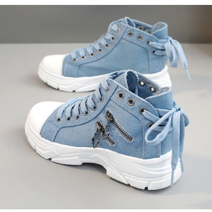 Canvas High Top Women's Shoes Spring and Summer Breathable Thick Sole Height Increasing Casual Shoes Martin Boots Sports