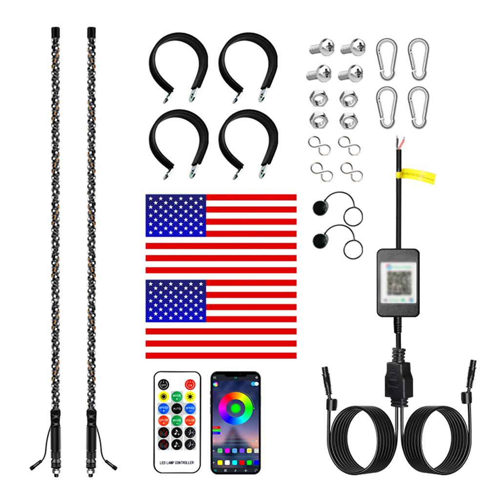 2PCS RZR Remote Control Light Antennas 3FT Spiral LED Whip Light Remote Control Multi-color Flagpole Lamp