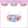 Trendy Pink Leather Braided Bracelet With Zodiac Time Gemstone For Men And Women