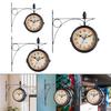2 Sided Wall Clock Hanging Metal Creative Art Ornament Classic Home Decor for Bedroom Patio