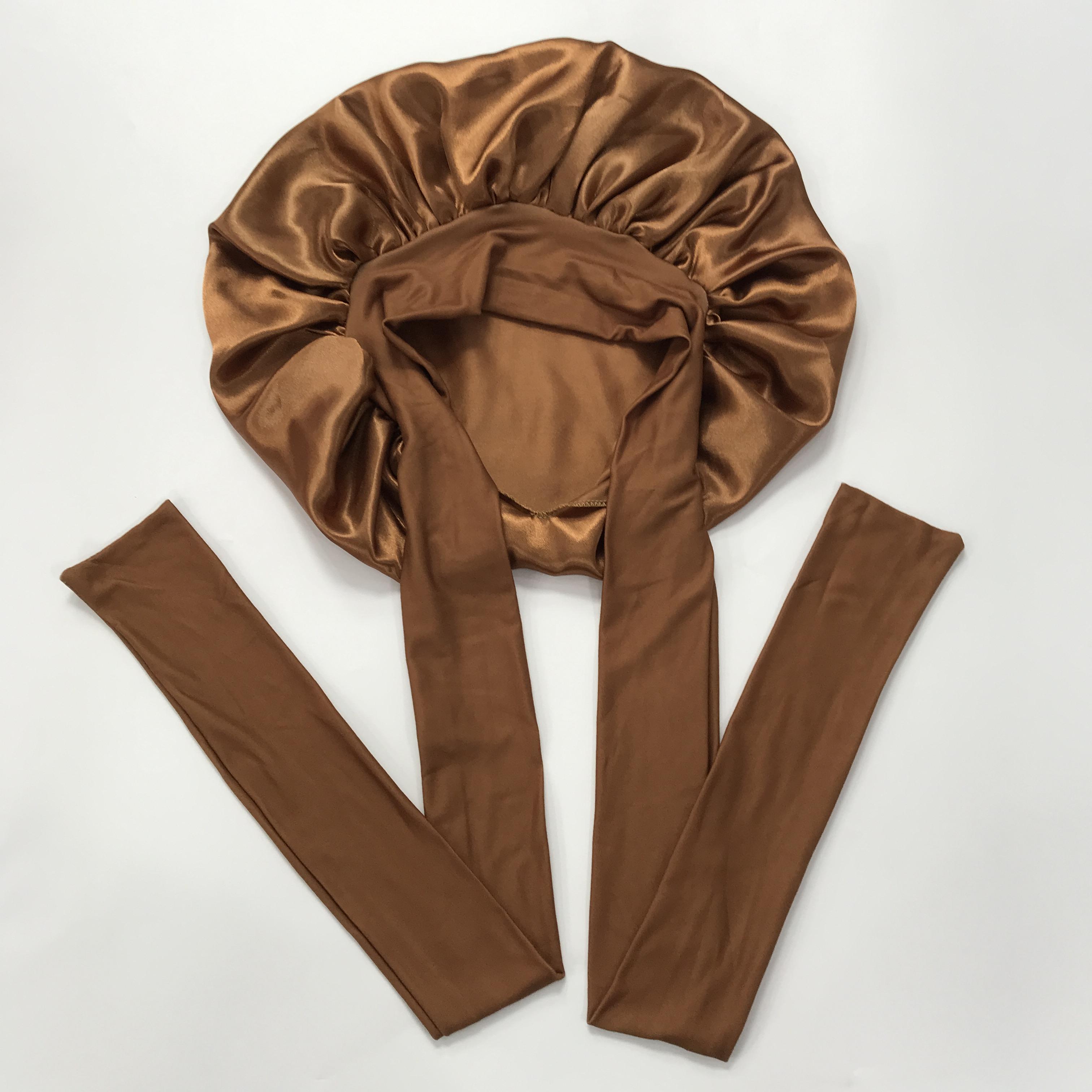 Wholesale Color Custom Hair Bonnet Satin Soft Bonnet With Tie Long Woman Sleeping Bonnet