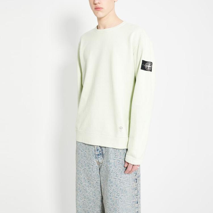 Stone Island SS24 Closed Loop Plan Rare White Label Solid Color Pullover Crew Neck Long Sleeve Casual Sweatshirt Men sweatshirt Green 8015617T3-V0051