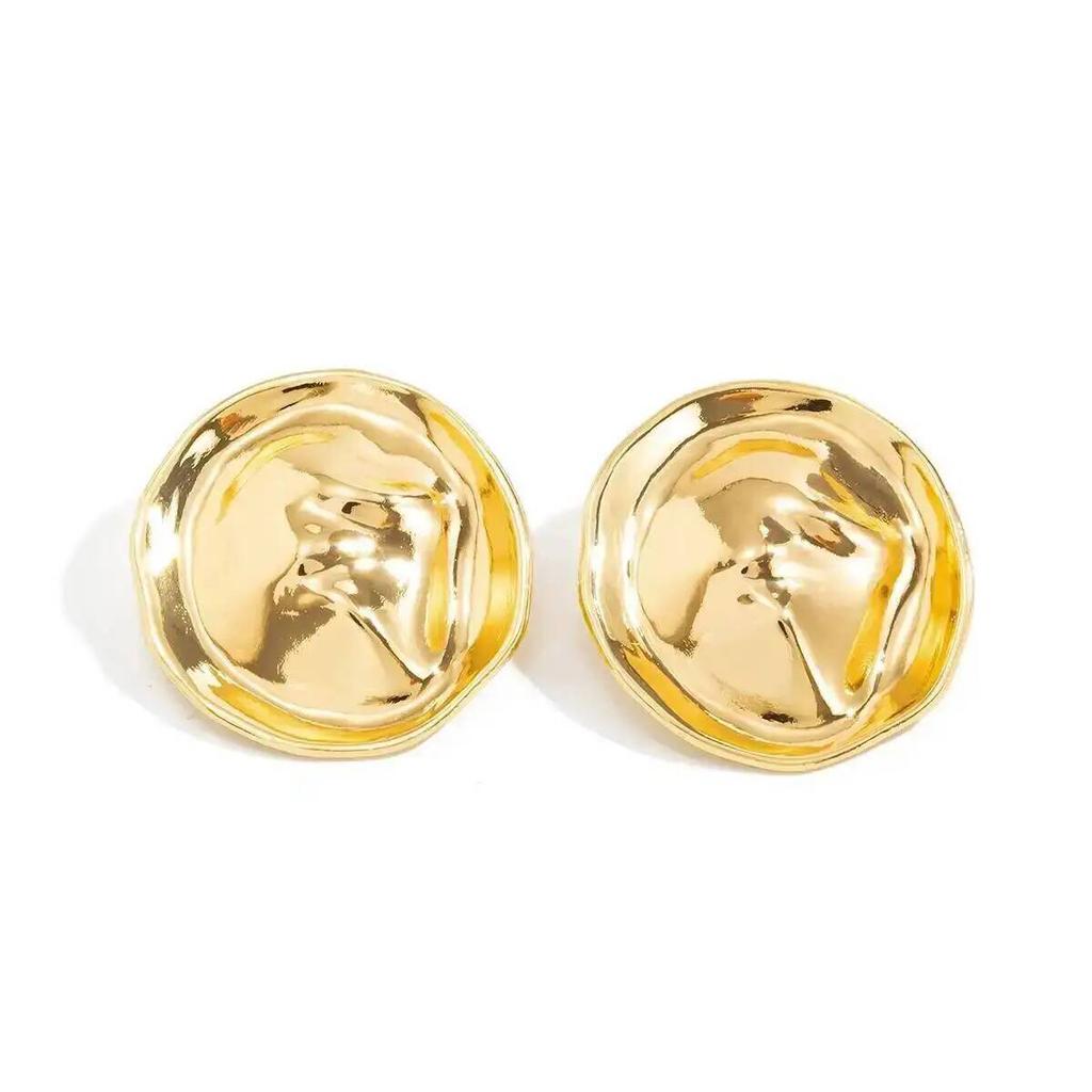 SHIXIN Trendy Geometric Round Stud Earrings for Women Retro Glossy Irregular Gold Color Piercing Earrings Fashion Jewelry Gift