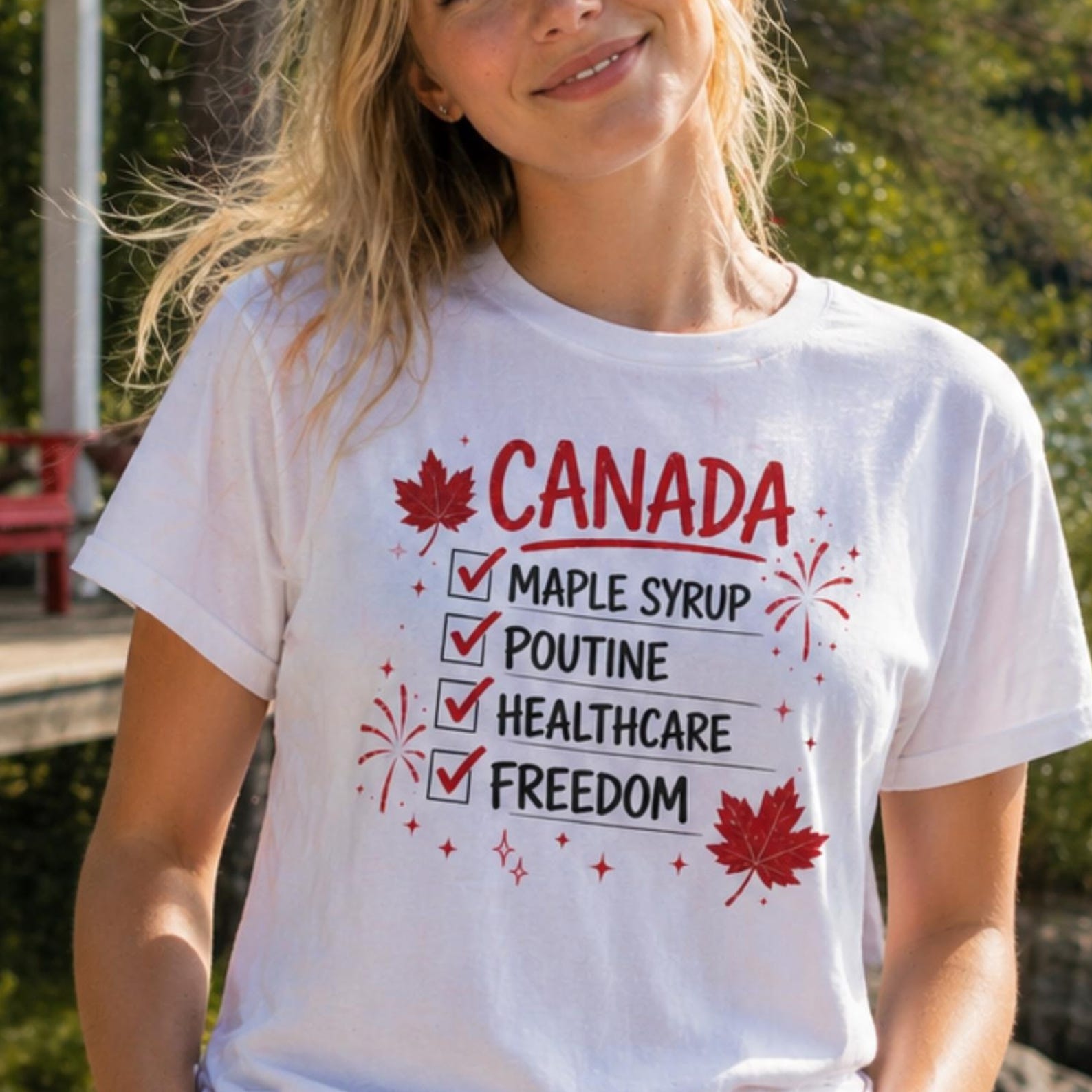 Canada Checklist T-Shirt | Maple Syrup, Poutine, Healthcare, Freedom | Canada Day Shirt 3XL