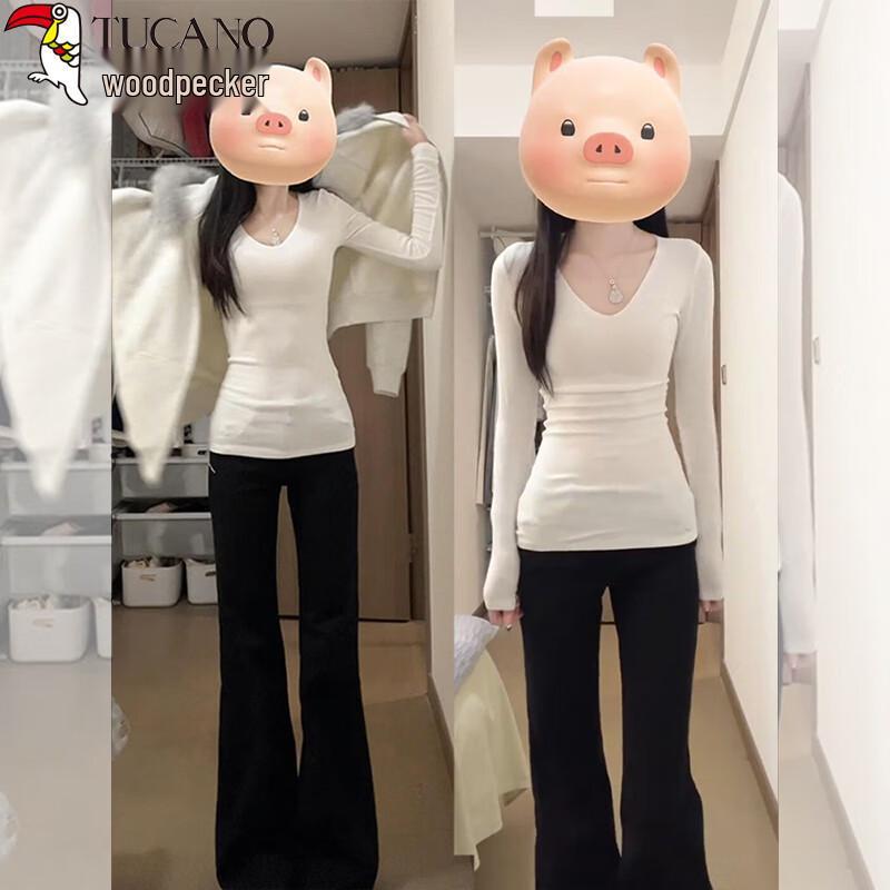 Woodpecker Women s V-Neck Long Sleeve Slim Fit T-Shirt M