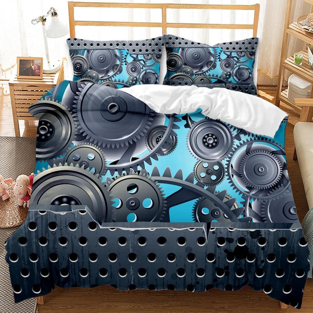 Mechanical Gear Duvet Cover Set Steampunk Style Bedding Set Clocks Polyester Comforter Cover Men Mechanical Device Bedclothes