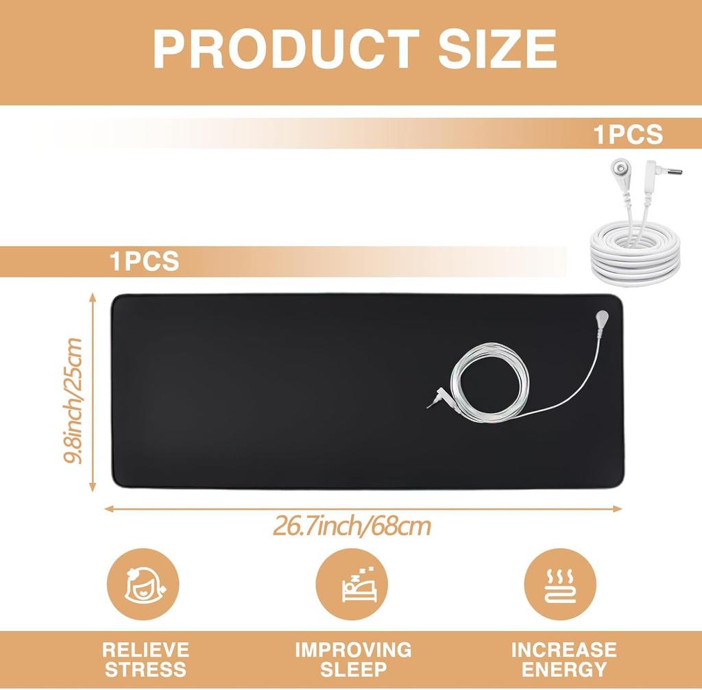Jordningsmatta-kit med 15ft jordningssladd, jordningsplatta för hälsa, jordningsbäddmatta för fotmatta, datormatta, sovmatt, husdjursmatta (10" x 26.7")
