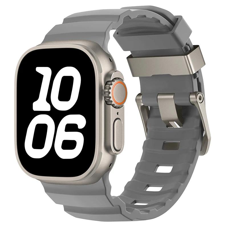 

Спортивний силіконовий ремінець для Apple Watch Ultra 2 10 9 8 7 6 SE 5 4 Титановий металевий браслет-ремінець для iWatch 42мм 44мм 45мм 46мм 49мм S10-46mm