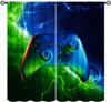 Cool Game Curtains For Boys Bedroom, Green Blue Flame Video Game Graffiti Game Controller Outer Space Stars Print Window Drapes