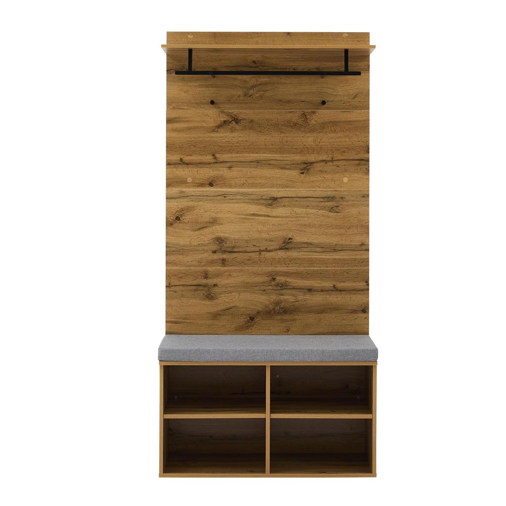Flurgarderoben Set 175cm hohes, Stylishe Schuhbank, Regal, Kleiderhaken, Kleiderstange, Wandgarderobe verstellbarem Regal, Holzfarbe