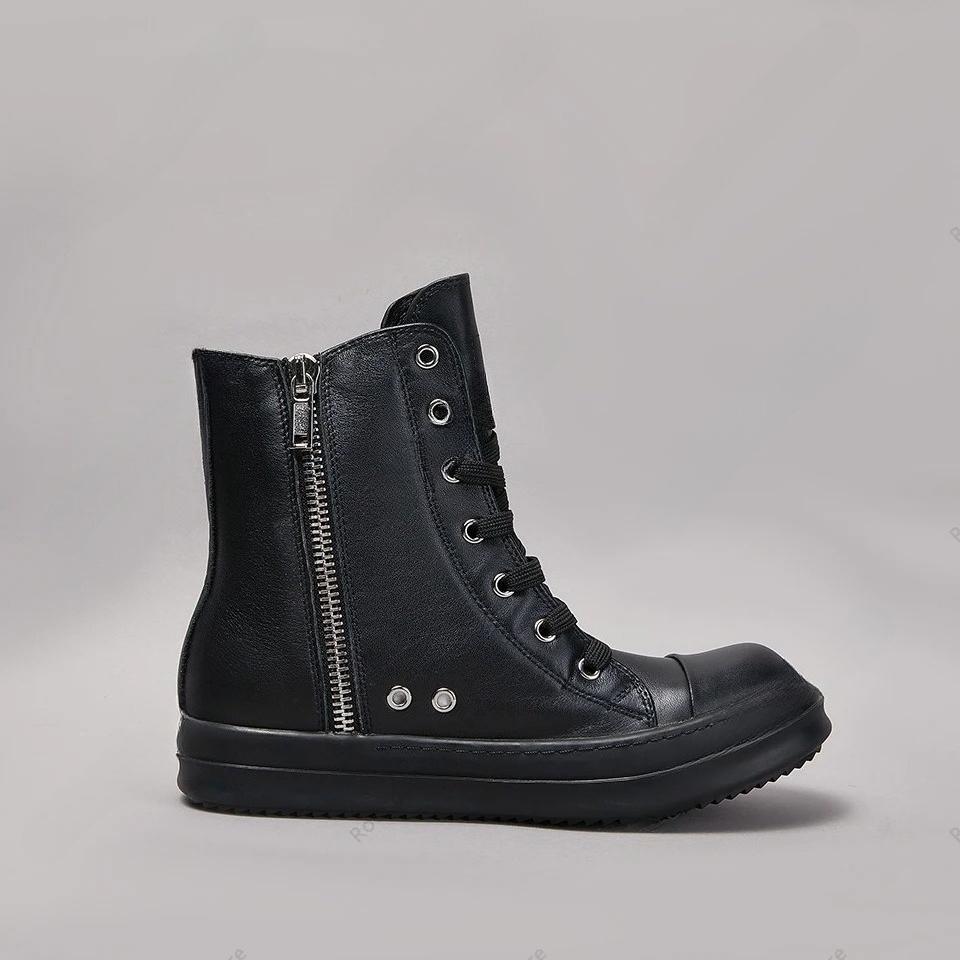 Ro Designer Lace-up Zip Men Ankle Boots High Top Quality Black Women Sneakers Leather Luxury Street Roman Flat Platform Shoes