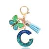 Fashion Blue Glazed Stone A To Z Letter Keychain 26 Initials Alphabet Butterfly Tassel Pendant Car Key Chain Women Jewelry GIfts