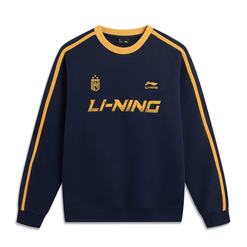Li Ning Sports Lifestyle Series Round Neck Versatile Loose Retro Color Block Letter Striped Sweatshirt Unisex Sweatshirt Deep-Navy-Blue AWDVF87-4