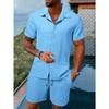 Summer Men's Solid Color Comfortable Casual Shirt Short Sleeved Beach Pants Set