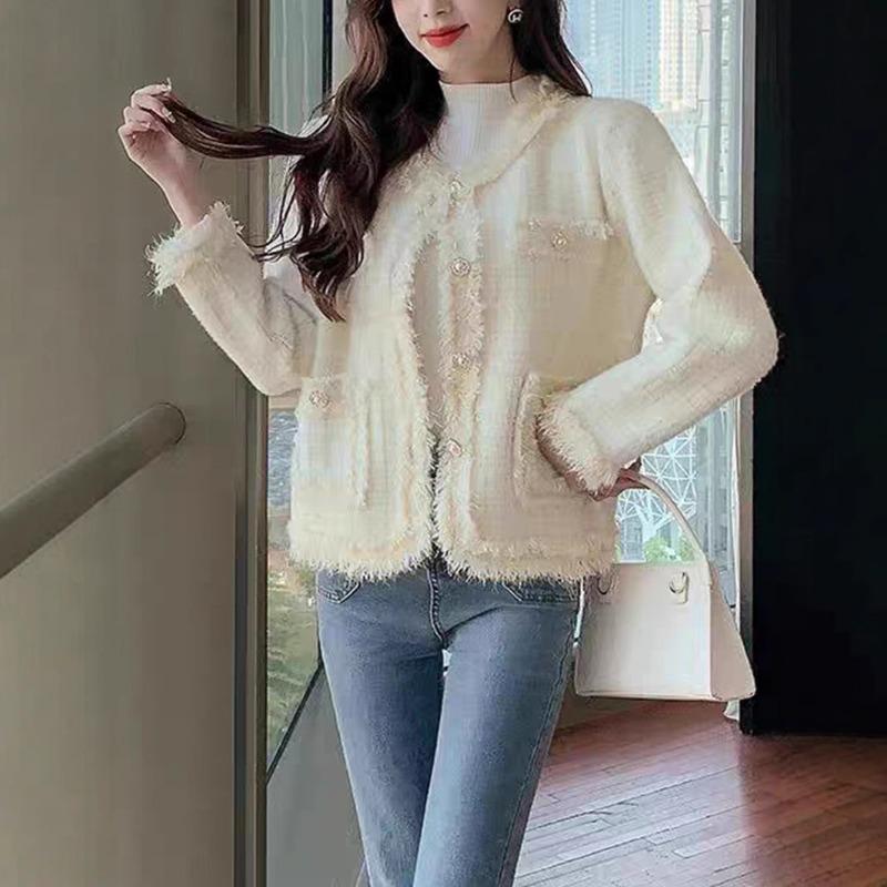 Imitation mink velvet knitted cardigan spring new loose fringed soft waxy sweater jacket women