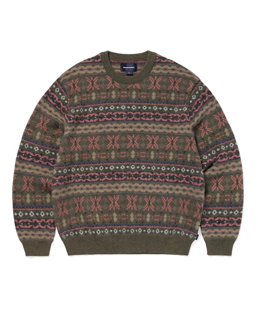 THISISNEVERTHAT Fair Isle Knit Sweater Olive Green