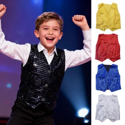 Gilet di paillettes da bambino per ragazzi Costume da spettacolo teatrale Bambini Hip-hop Danza jazz