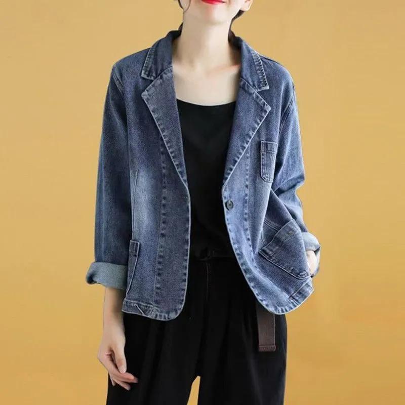 Spring and Autumn Plus Size Denim Jacket Women's Western Style Small Suit Loose All-match Casual Short Slim Suit Top