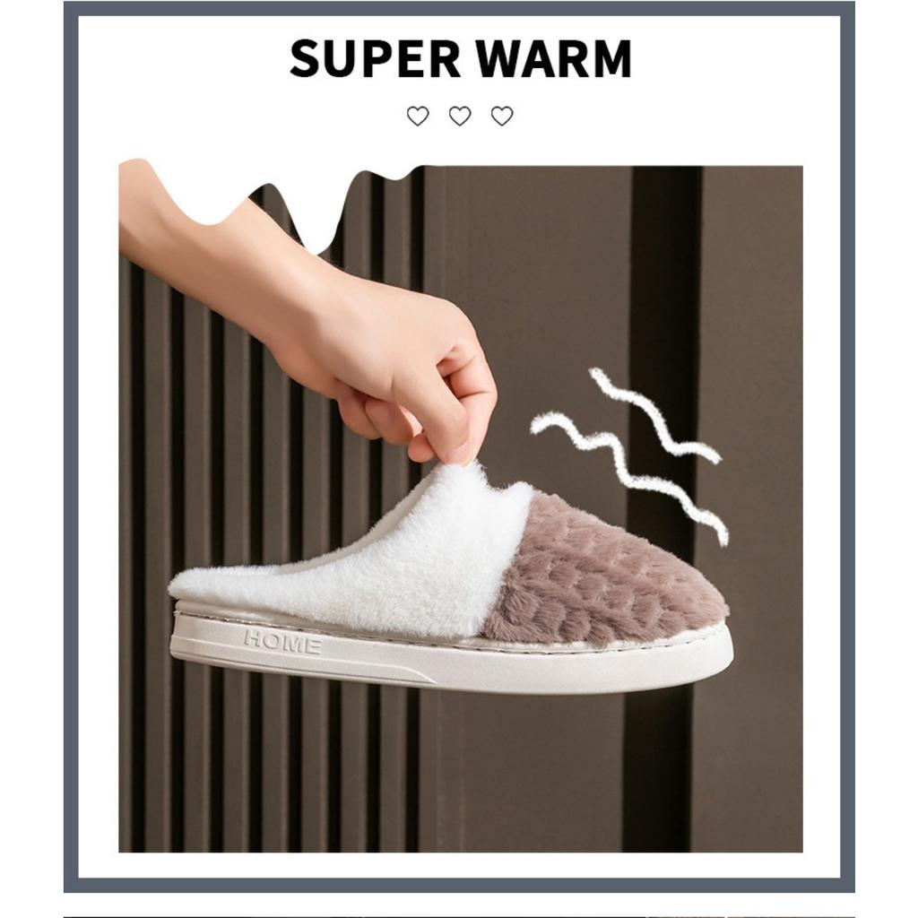 Double Color Wheat Ear Cotton Slippers with Anti Slip Thick Sole for Couples, Autumn and Winter Slippers