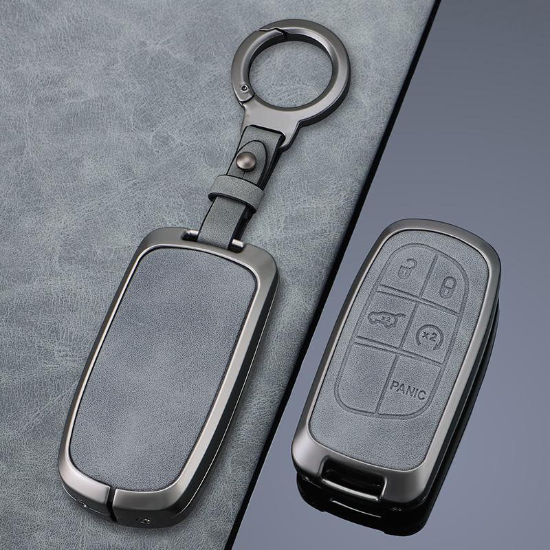 Metal + Leather Car Key Cover Case Fob For Jeep Renegade Compass Grand Cherokee For Chrysler 300C Wrangler Dodge Car Accessaries