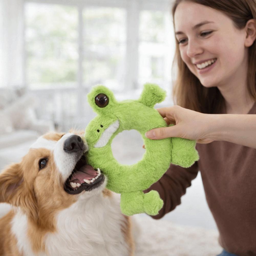 Cute Bite Resistant Dog Squeaking Toy Cartoon Doughnut Shaped Pet Chew Toys Animals Pattern Crinkle Puppy Toys For Dogs Puppy