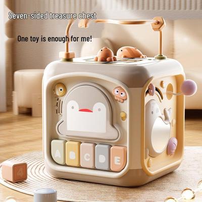 Pädagogisches Babyspielzeug 6-seitiges Perlenlabyrinth mit musikalischen Lichtern und Handtrommel - Frühes Lernpuzzle für Säuglinge