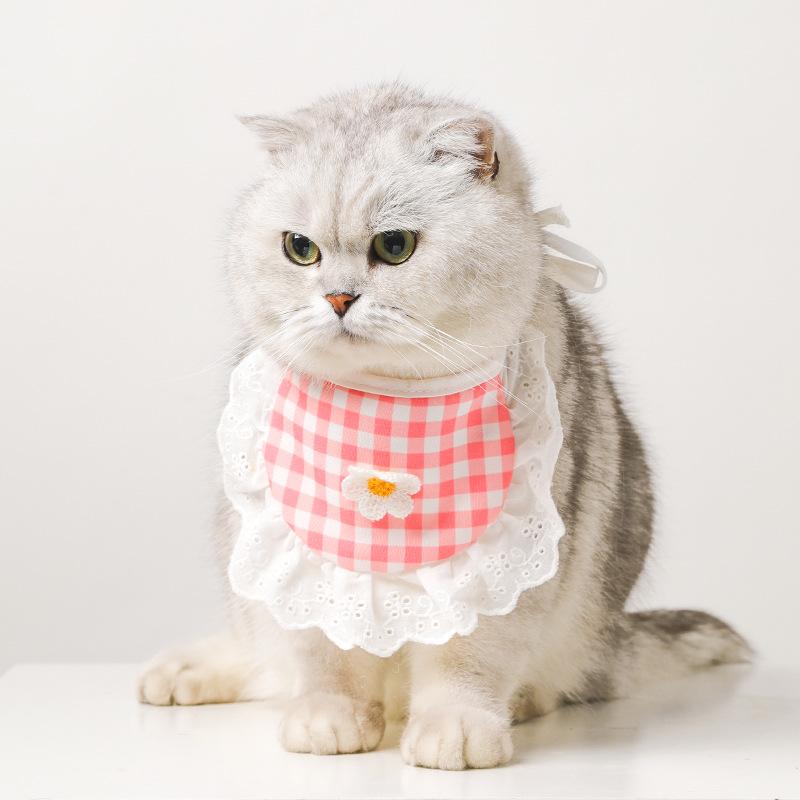 Cat Saliva Towel Cute Lace Bib Plaid Dog Saliva Towel Ins Pet Bib Pet Saliva Towel