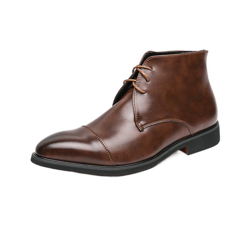 Large size high-top pointed men's boots autumn and winter new business dress British fashion lace-up high-top leather boots men