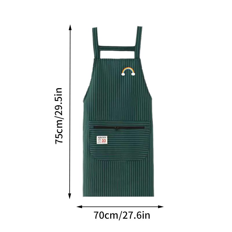

Kitchen Oil Resistant Aprons Striped Zippered Cotton Apron With Straps Breathable Apron Women s Dirt Resistant Work Clothes зелений