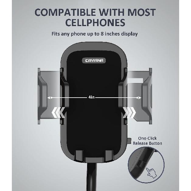 Dual Phone Holder for Car Cup Holder – Long Flexible Neck, 360° Rotatable Car Phone Mount - Adjustable Cell Cup Holder, Universal Size Fits 2